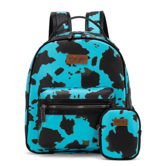Wrangler Cow Print Backpack With Coin Pouch - Turquoise *NEW in Package* - Picture 2 of 6